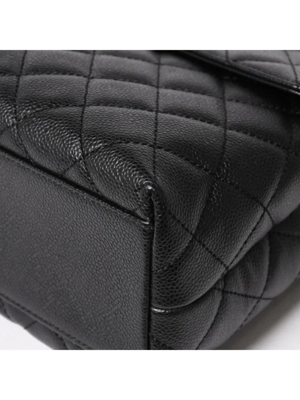 Chanel Quilted CC Logo CC Handbag Top Handle Turnlock Caviar Leather Black Gold